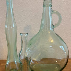 Vintage Vases, Green Glass Half Gallon Jug Decorative Glass- Set of 3