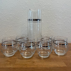Vintage MCM Cocktail Set with 6 Small Roly Poly Glasses