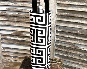 Black White Greek Key Wine Carrier Wine Bag Holiday Wine Tote Hostess Gift Wine Accessory Gift Idea Bridesmaids Gift Birthday