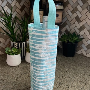 Nautical Wine Bag Aqua Blue Gray White Wine Bag Bottle Carrier Summer Wine Tote Hostess Gift Wine Accessory Gift Idea Pool Beach Party