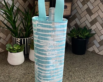 Nautical Wine Bag Aqua Blue Gray White Wine Bag Bottle Carrier Summer Wine Tote Hostess Gift Wine Accessory Gift Idea Pool Beach Party