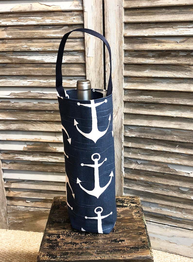 Nautical Wine Bag Navy Blue White Anchors Wine Bag Wine Etsy