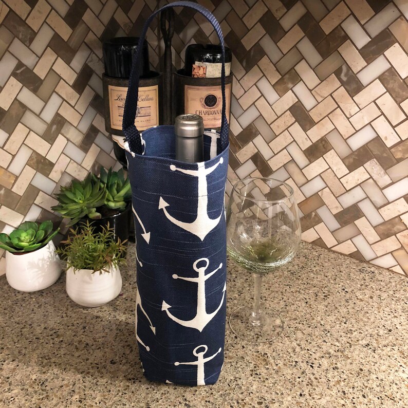 Nautical Wine Bag Navy Blue White Anchors Wine Bag Wine Etsy