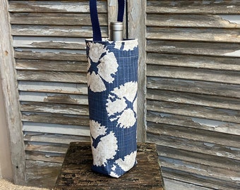 Nautical Wine Bag Blue Cream Sand Dollar Wine Bag Bottle Carrier Holiday Wine Tote Hostess Gift Wine Accessory Gift Idea Pool Beach Party