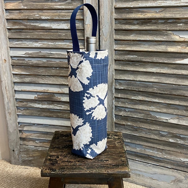 Nautical Wine Bag Blue Cream Sand Dollar Wine Bag Bottle Carrier Holiday Wine Tote Hostess Gift Wine Accessory Gift Idea Pool Beach Party