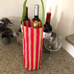 Christmas Wine Bag Red Green White Stripe Wine Bag Wine Carrier Holiday Wine Tote Hostess Gift Wine Accessory