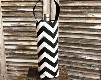 Black White Chevron Wine Carrier Wine Bag Holiday Wine Tote Hostess Gift Wine Accessory Gift Idea Bridesmaids Gift Birthday