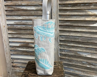 Nautical Wine Bag Aqua Gray White Sea Shells Wine Bag Bottle Carrier Summer Wine Tote Hostess Gift Wine Accessory Gift Idea Pool Beach Party