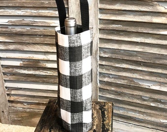 Wine Bag Black White Buffalo Check Wine Bag Wine Carrier Holiday Wine Tote Hostess Gift Wine Accessory Christmas Gift