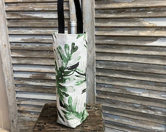 Nautical Wine Bag Green Leaves Wine Bag Bottle Carrier Holiday Wine Tote Hostess Gift Wine Accessory Banana Leaf Gift Idea Pool Beach Party