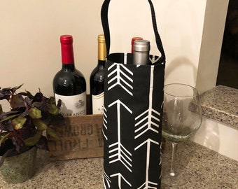 Black White Arrow Wine Carrier Wine Bag Holiday Wine Tote Hostess Gift Wine Accessory Gift Idea Bridesmaids Gift Birthday