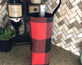 Christmas Wine Bag Red Black Buffalo Check Beverage Holder Wine Carrier Holiday Wine Tote Hostess Gift Buffalo Plaid Gingham Gift Bag