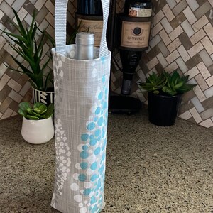 Nautical Wine Bag Aqua Gray White Wine Bag Bottle Carrier Summer Wine Tote Hostess Gift Wine Accessory Gift Idea Pool Beach Party