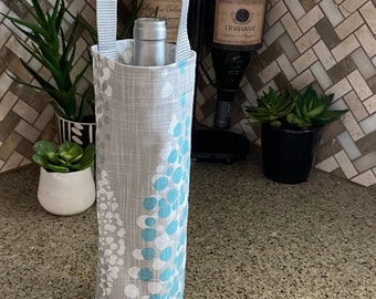 Nautical Wine Bag Aqua Gray White Wine Bag Bottle Carrier Summer Wine Tote Hostess Gift Wine Accessory Gift Idea Pool Beach Party