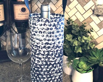 Wine Carrier Navy Blue White Wine Bag Wine Carrier Holiday Wine Tote Hostess Gift Wine Accessory Gift Idea Bridesmaids Gift Birthday