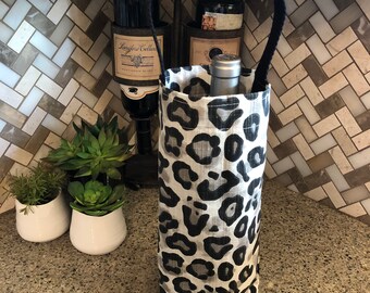 Leopard Print Wine Bag Black Taupe White Wine Carrier Holiday Wine Tote Hostess Gift Wine Accessory Christmas Gift Wine Lover Gift Cheers