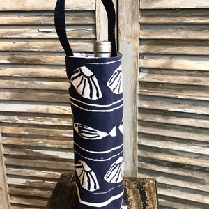 Nautical Wine Bag Navy Blue White Shells Fish Wine Bag Wine Carrier Holiday Wine Tote Hostess Gift Wine Accessory Gift Idea Beach Pool Party
