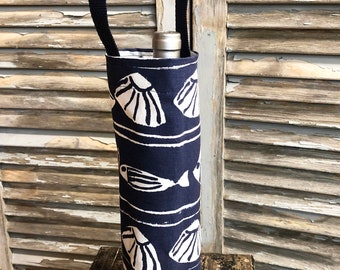 Nautical Wine Bag Navy Blue White Shells Fish Wine Bag Wine Carrier Holiday Wine Tote Hostess Gift Wine Accessory Gift Idea Beach Pool Party