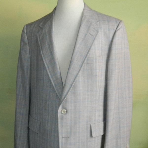 44 70s Summer Weight Blue Glenplaid Sports Coat Jacket Hart Schaffner Marx Harry Yesness Golden Bear Jack Nicklaus VFG