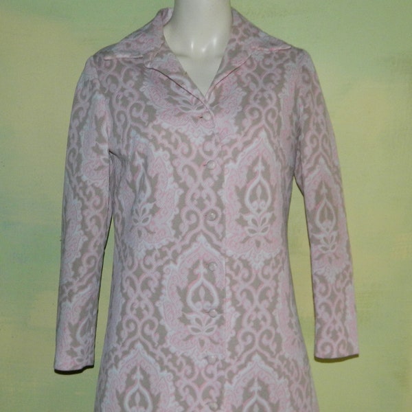 S Vintage 70s Pink Tapestry Summer Jacket Baroque Print Button Front Mad Men VFG