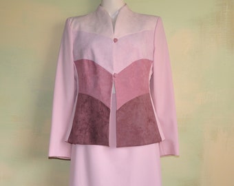 Vintage Lili Ann Ultrasuede Suit, Pink Color Block Skirt Set