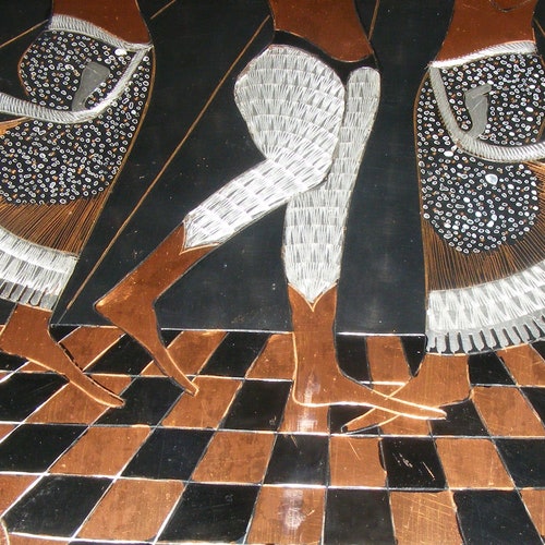 Egyptian Dancers Hand Hammered Copper Charger Inlaid and Engraved Mid Century Modern Wall Hanging shops Decor