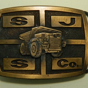 S J S Company Haul Truck Belt Buckle Coal Mining TJ Specialties Casper Wyoming Brass Belt Buckle VFG