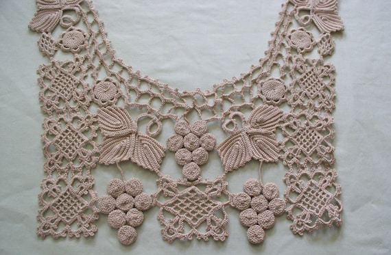 Lace Collar Ecru Beige Grape Leaf Irish Crochet L… - image 7