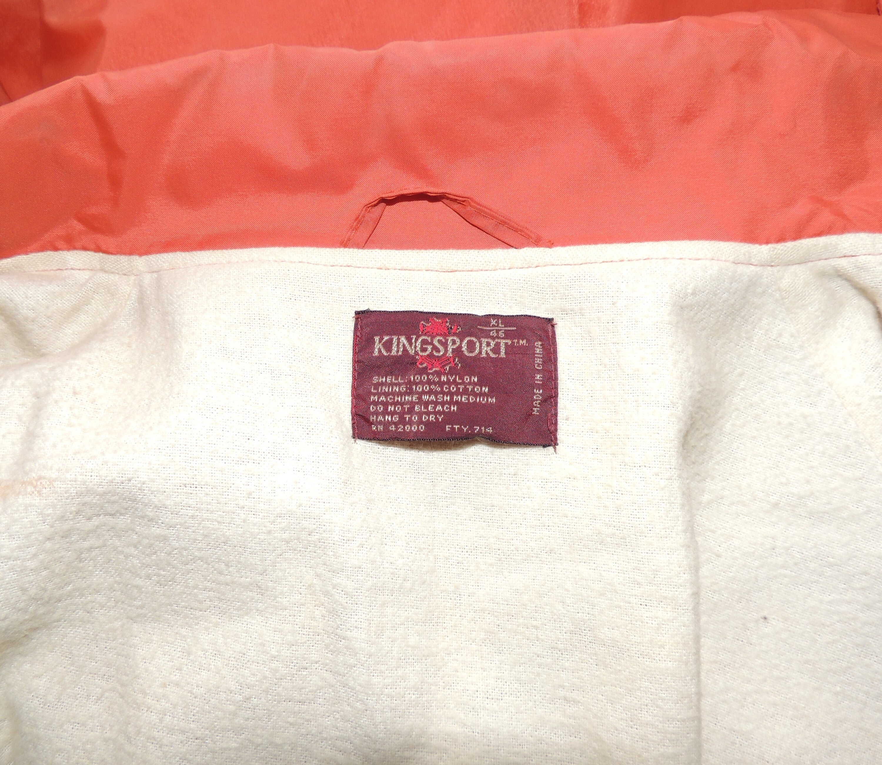 XL 46 Vintage Orange Rust Windbreaker Nylon W Cotton Flannel
