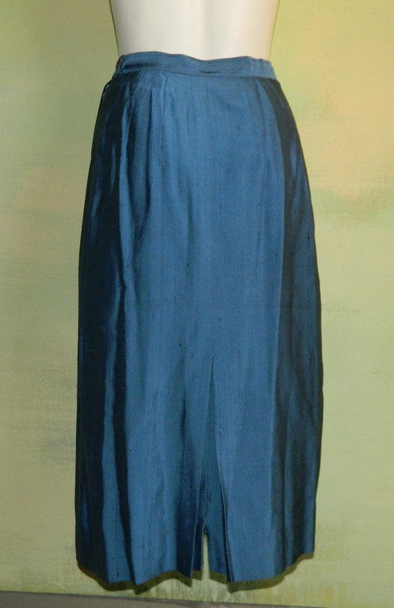 S Vintage 50s Blue Dupioni Silk Pencil Skirt Amal… - image 3