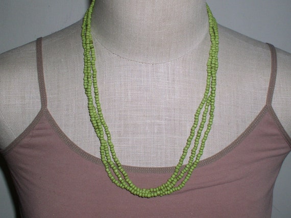 Green Glass Trade Bead Necklace Triple Strand Afr… - image 5