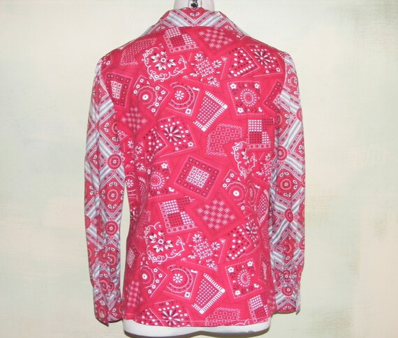 M L Western Red Bandana Print Shirt Blouse Patchw… - image 4