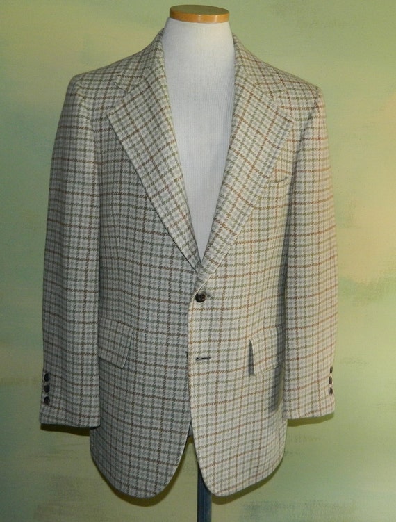 38 Vintage 70s Wool Houndstooth Windowpane Check … - image 1