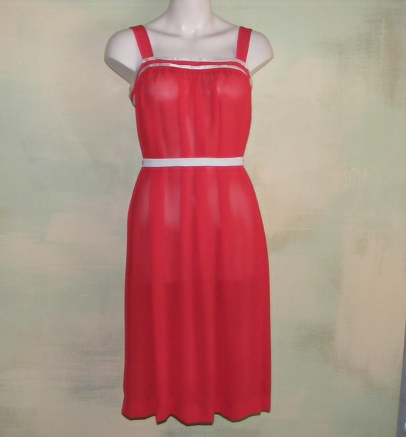 S Vintage 1980s Caron Red Sundress Soft Drape Fab… - image 3