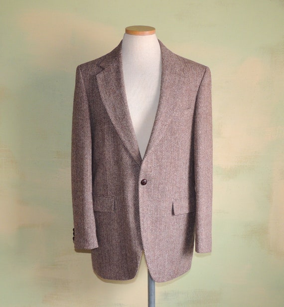 40 Vintage Harris Tweed Sport Coat Jacket Brown H… - image 1
