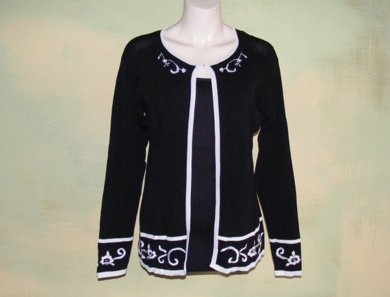 M Vintage 80s Black and White Silk Sweater VFG - image 6