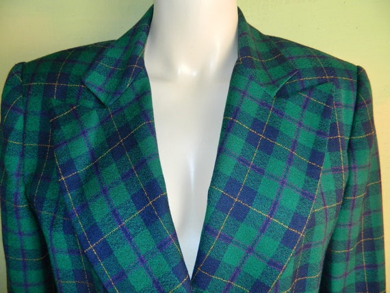 M 80s Wool Plaid Double Breasted Peak Lapel Jacke… - image 3