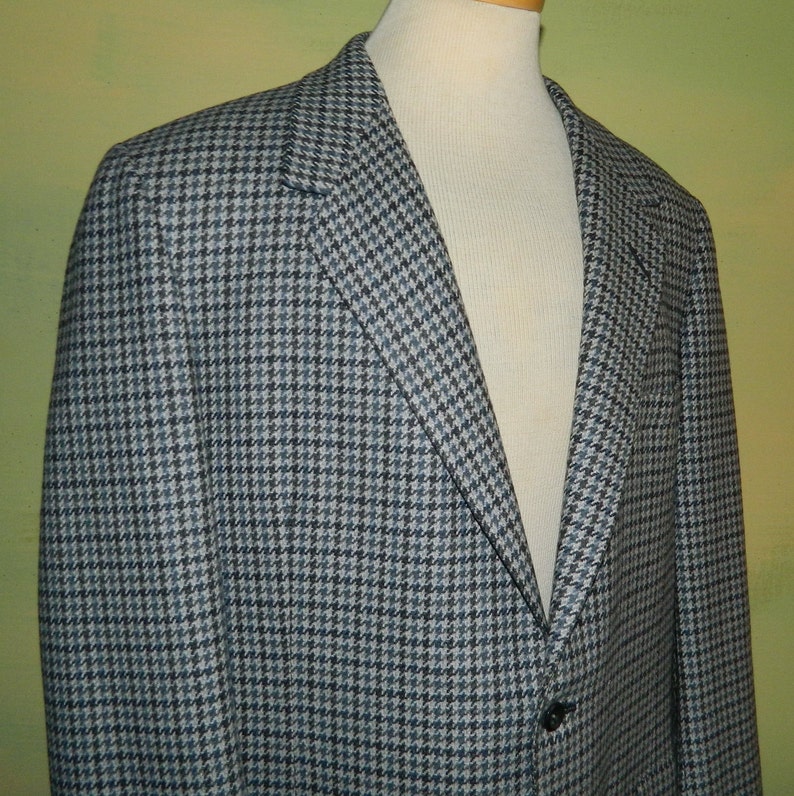 44 Tall Oxxford Clothes Jacket Blue & Gray Houndstooth Tweed 2 | Etsy
