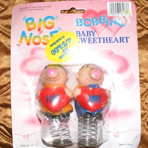 Vintage Big Nose Baby Bobbleheads, Spring Car Dash Decor