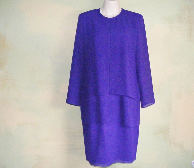 M Purple Dress Triple Tier Dress Grape Purple Crepe over Satin Lining