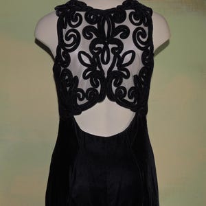 M Vintage 90s Peek a Boo Back Gown Black Velvet Formal Cocktail Party Dress Scott McClintock Goth Goddess Made in the U.S.A.
