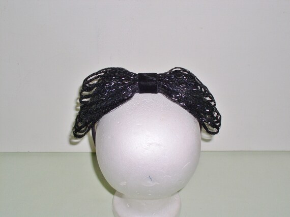 Cello Straw Black Bow Headband Vintage 1960s Mod … - image 4