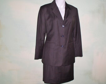 Petite Brown Skirt Suit, Hand Tailored Wool Blend, 3-Piece Set