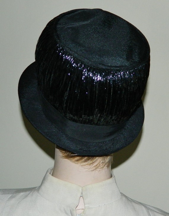 Vintage 50s 60s Mod Mushroom Bubble Hat Black Cel… - image 3