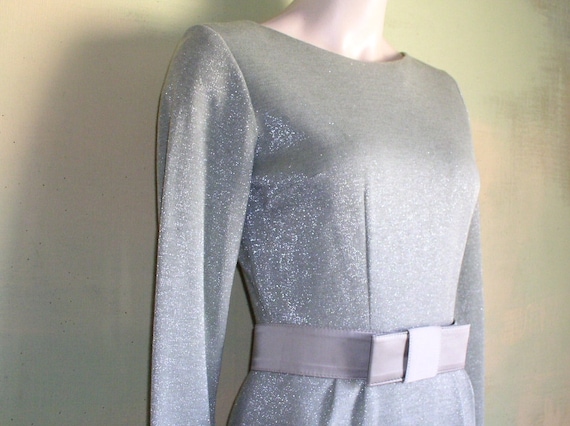 Vintage 70s Green with Silver Lurex Dress Curvy H… - image 1