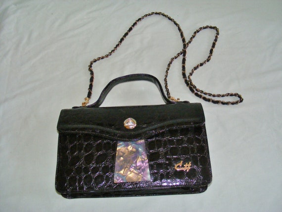 C# See Sharp Handbag Black Alligator Print Leathe… - image 3