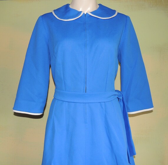 M 60s Royal Blue Zip Front Dress Peter Pan Collar… - image 3