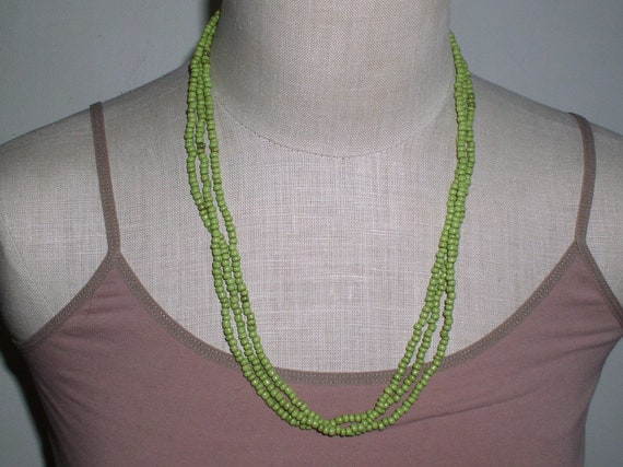 Green Glass Trade Bead Necklace Triple Strand Afr… - image 2