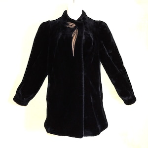 S Black Vintage 80s Faux Mink Fur Coat Made in the USA Deco Style Outerlayers Plush VFG