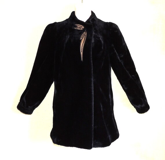 S Black Vintage 80s Faux Mink Fur Coat Made in th… - image 1